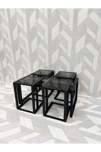 DEC24 4+1 Black Transparent Glass Serving Table Set