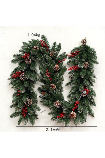 Flippy Christmas garland, with cranberries and cones, made of artificial fir, 210 cm, green