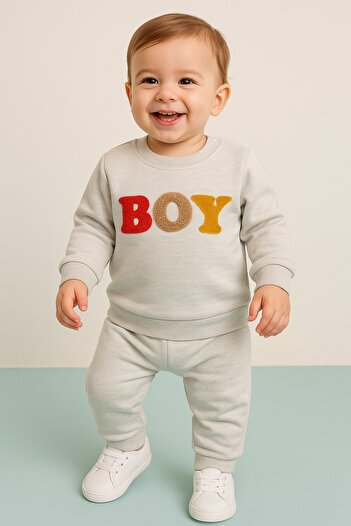 dinamik çocuk Baby Boy Boy Embroidered Colorful Letter 2-Piece Set Sweatshirt and Sweatpants 3-6-9-12 Months