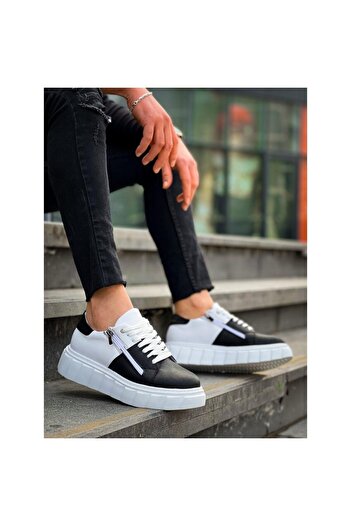 Zerenyus Zr-X155 Premium White Black Zippered High Sole Casual Sports Shoes