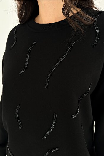FEMELLE Women's Black Beaded 100% Cotton Sweatshirt