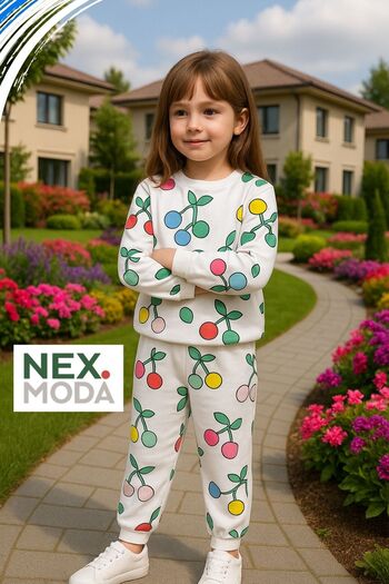 Nex Moda Cherry Patterned Girl's Top and Bottom Set