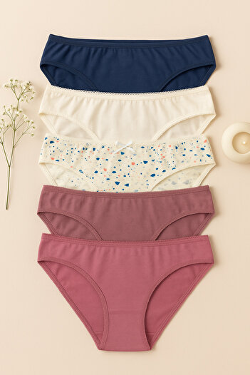 bendengiy Women's Cotton Patterned/Plain 5-Pack Bikini Low Waist Panties