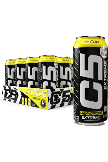C5 Energy Drink Extreme Pina Colada Pre-Workout, Caffeine, Sugar Free, Zero Calories (Box Of 12PCS)