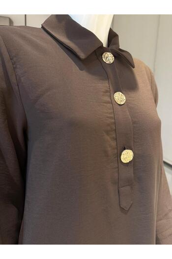 Meşe Moda Gold Buttoned Brown Shirt Tunic