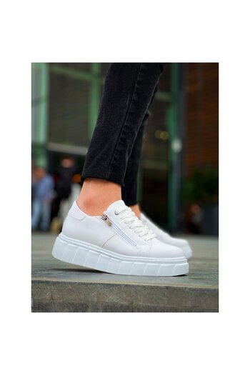 Zerenyus Zr-X155 Premium White Zippered High Sole Casual Sports Shoes