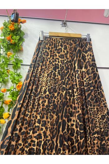 edu collection Leopard print Leather-Look pleated skirt
