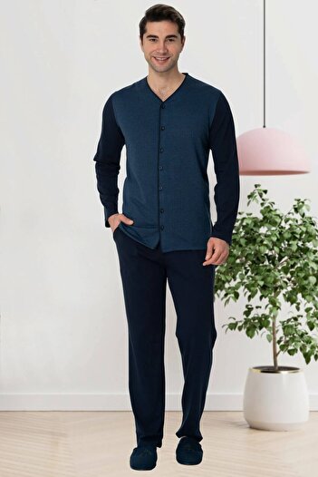 Mecit Pijama Ανδρικό σετ πιτζάμες με μακρύ μανίκι 100% βαμβακερό με κουμπιά