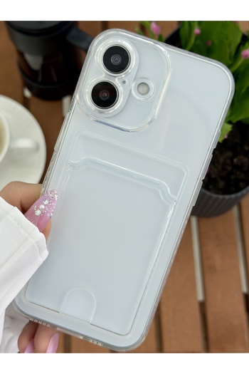 Go Aksesuar iPhone 17 Compatible Anti-Shock Flexible Silicone Transparent Case with Card Holder