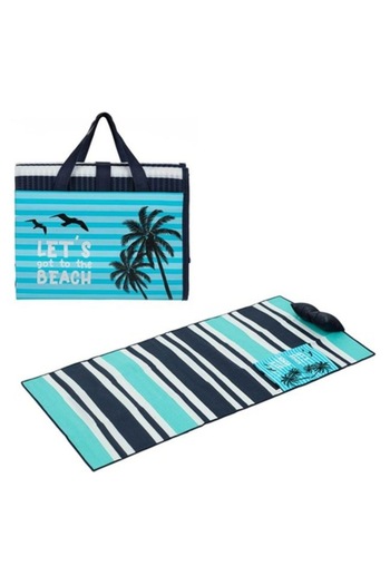 ANTBRO Beach Mat Bag Type Inflatable Pillow Blue/White 180x86 cm