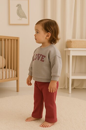 dinamik çocuk 2-Piece Set Sweatshirt and Sweatpants 3-Layer Ribbed Winter 6-24 Months