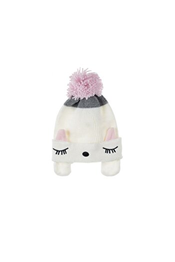 OEM Set Fes cu urechi si pom pom, fular, si manusi pentru fetite, varsta 9-12M Standard, alb-roz
