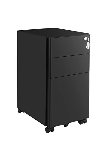 SONGMICS Dulap de birou Rollbox, cu 3 sertare și roți, pentru documente A4, 46x30x59 cm, negru