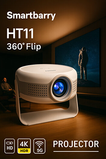 SmartBarrier SmartBarry HT11 4K HDR Wi-Fi 5G Projector – High-Definition Home Cinema with 360° Viewing