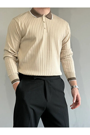MENOFOURSWEAR Old Money Premium Long Sleeve Men's Knitwear Sweater Beige