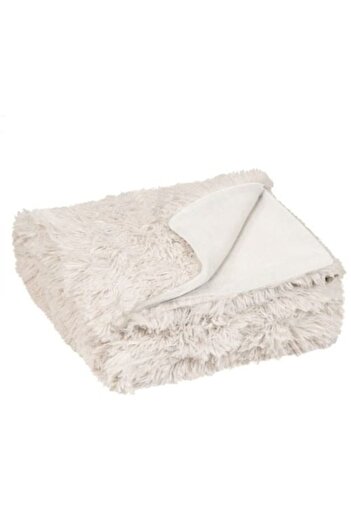 OEM Decorative Blanket Long Shaggy Fur, Ecru, 131 x 160 cm