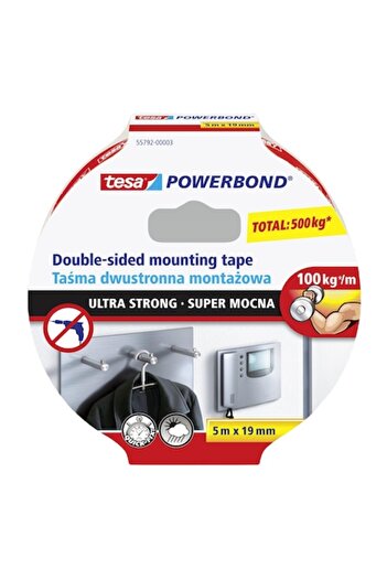 Tesa Double-Sided Mounting Tape, Powerbond, 5 m x 19 mm