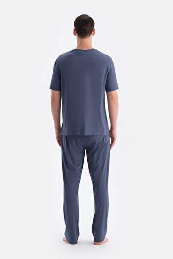 Eros Navy Blue Patch Pocket Detailed T-Shirt Pants Set