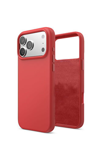 Merwish Apple iPhone 17 Pro Max Compatible Velvet Inside Launch Silicone Case Cover Red