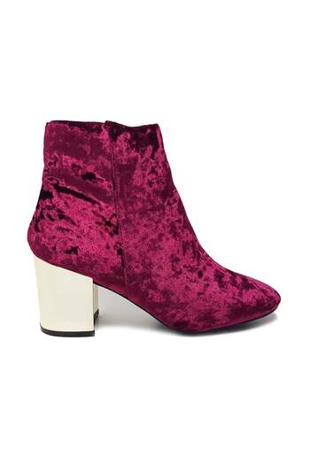 HOT KİSS Women's Velvet Ankle Boots, Elegant Burgundy with Chunky Heel - Size 40.5 EU