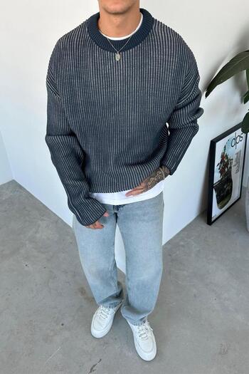 HAFKAGİYİM Indigo Soft Washable Relaxed Knit Sweater