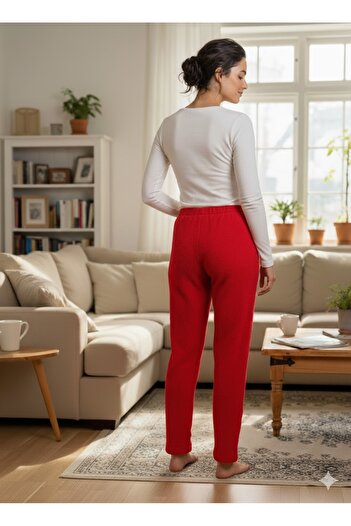 FAMES PİJAMA Women's Red Fleece Pajama Bottoms