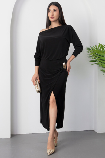 PULLIMM Boat Neck Waist Buckled Sandy Dress Dks1328