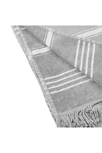 ANTBRO Hamam Beach Towel Antbro®, Fringes, Gray with White Stripes, 86x170cm