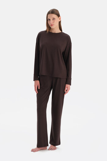 Eros Dark Brown Soft Touch T-Shirt Pants Set