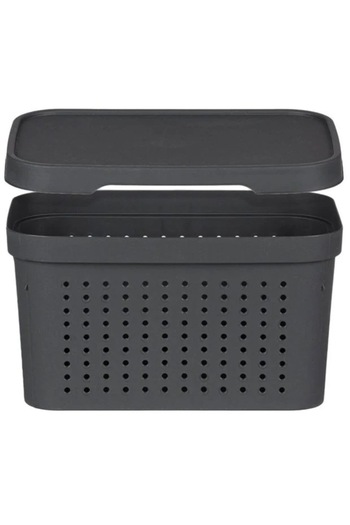 ANTBRO ® Braided Perforated Storage Basket with Lid and Handles, Anthracite Color, 36x27x21.5 cm, 17