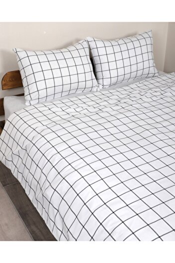 HRN Textile Plaid Double Size Duvet Cover Set with Elastic Band
