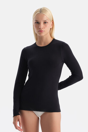 Eros Black Modal Cashmere Crew Neck Long Sleeve Top