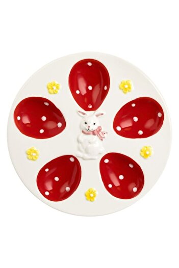 OEM Ceramic Easter Plate with Bunny for 5 Eggs Ø18x2cm