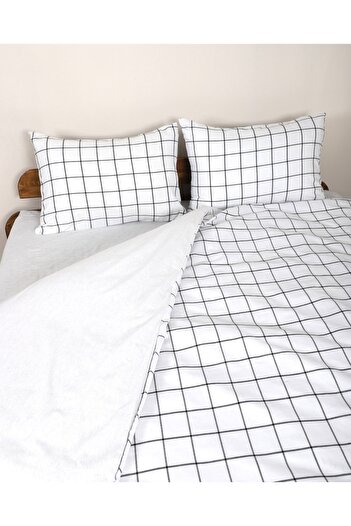 HRN Textile Plaid Double Size Duvet Cover Set with Elastic Band