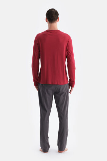 Eros Burgundy Knitwear Banded T-Shirt Pants Set