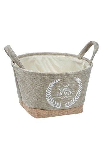ANTBRO Laundry Basket Antbro® Beige Bicolor Textile Material with White 'Sweet Home' Print and Handles, Ø