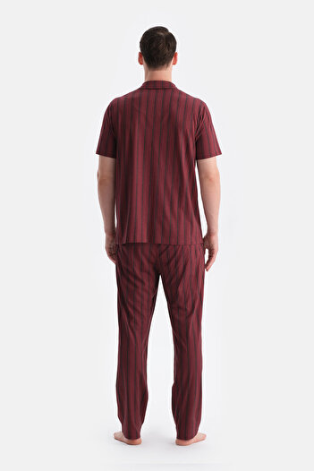 Eros Burgundy Striped Shirt Pants Set
