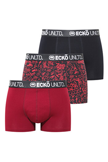 ECKO Burgundy - Navy Blue - Printed 3-Pack Boxer Briefs