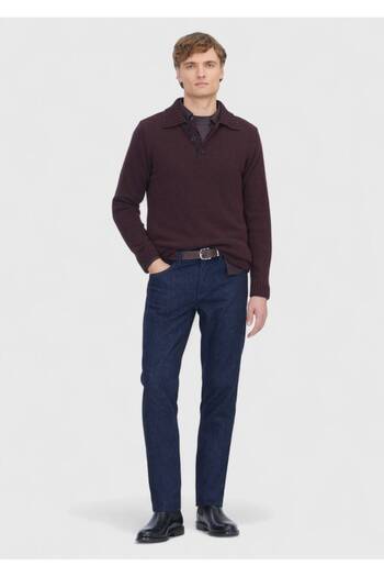 Ramsey Navy Blue Straight Slim Fit Denim Cotton Blended Trousers
