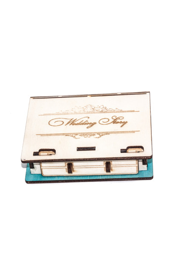 OEM Wooden box for USB stick, 110x95 mm, natural color with blue