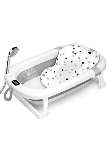 NEXIFY Baby Foldable Bathing Tubs with Soft Bathmat Cushion & Thermometer, NewBorn Babybath Tub w