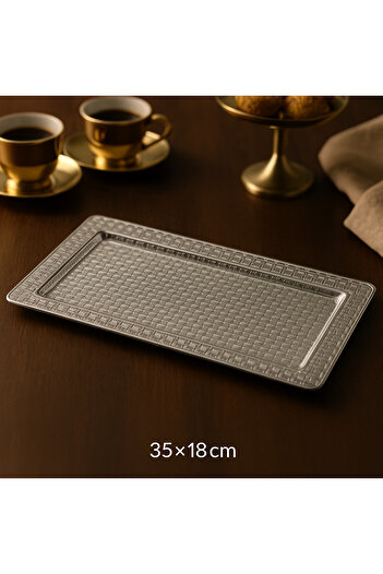 Dania Elegant silver rectangular metal serving tray - 35 x 18 cm