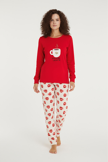 Bravie Luxury Thermal Coffee Lover Women's Winter Long Sleeve Fleece Pajama Set – 42048