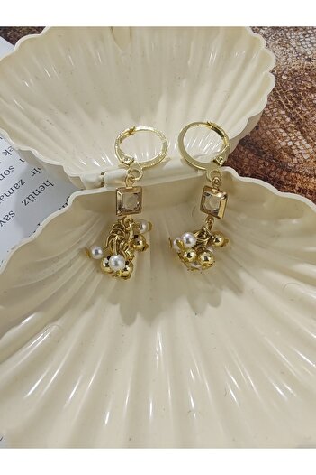 elbi bijuteri Elegant Earrings with Gold Pearls