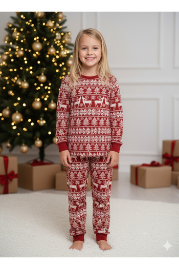 hvç Hvc Children's Christmas Pajama Set (Unisex) – Red / Christmas Pattern
