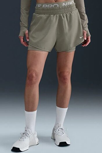 Nike Pro Dri Fi̇t 2in1 Loose Fit Women's Shorts Women's Loose Fit Leggings Training Shorts Khaki