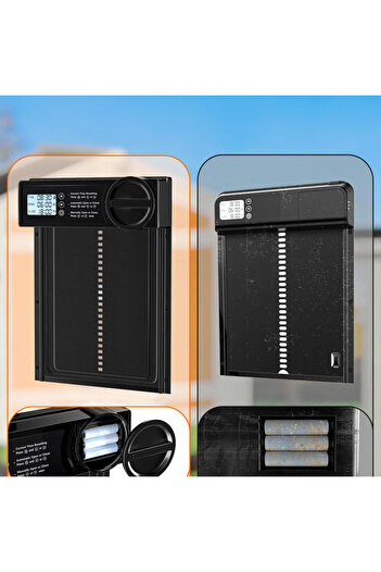 zola Automatic door for chicken coop, LED display, IP44, sensor, aluminum, batteries, 33 x 26 cm, black