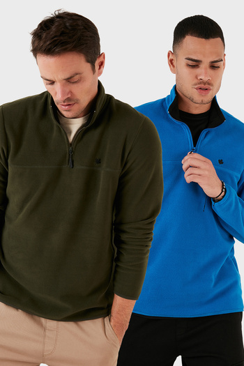 Buratti Slim Fit Anti-Pilling Non-Pilling Bato Collar Raised 2-Pack Fleece Men's Polar 5906