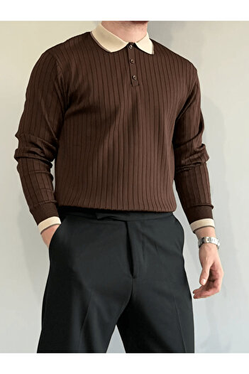 MENOFOURSWEAR Old Money Premium Long Sleeve Men's Knitwear Sweater Brown