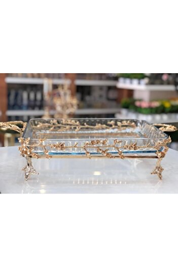AZADE BAKIR Gold Complete Brass Multi-Flower Rectangular Glass Presentation Display